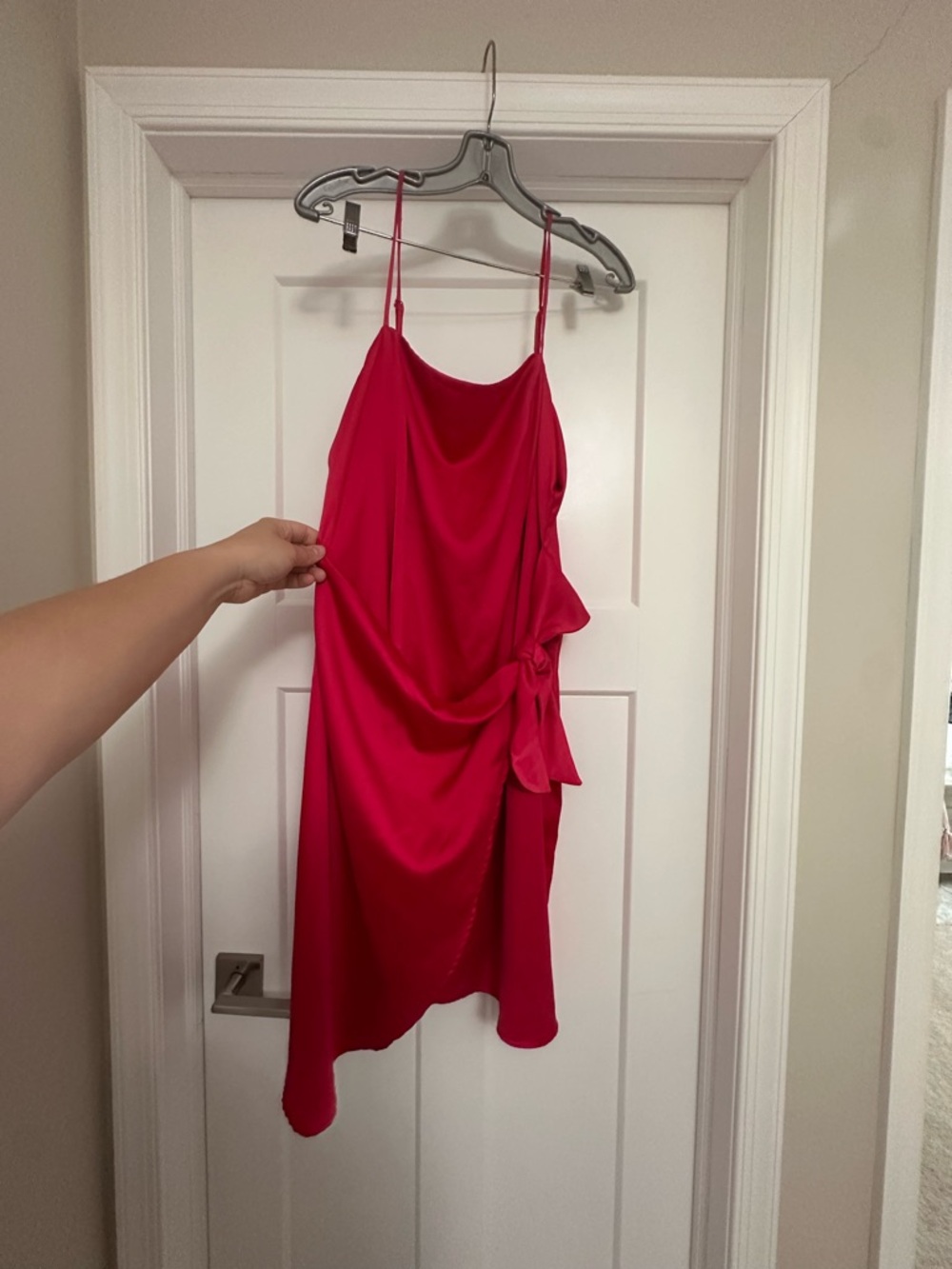 Nine West Hot Pink Satin Mini Dress with Side Tie